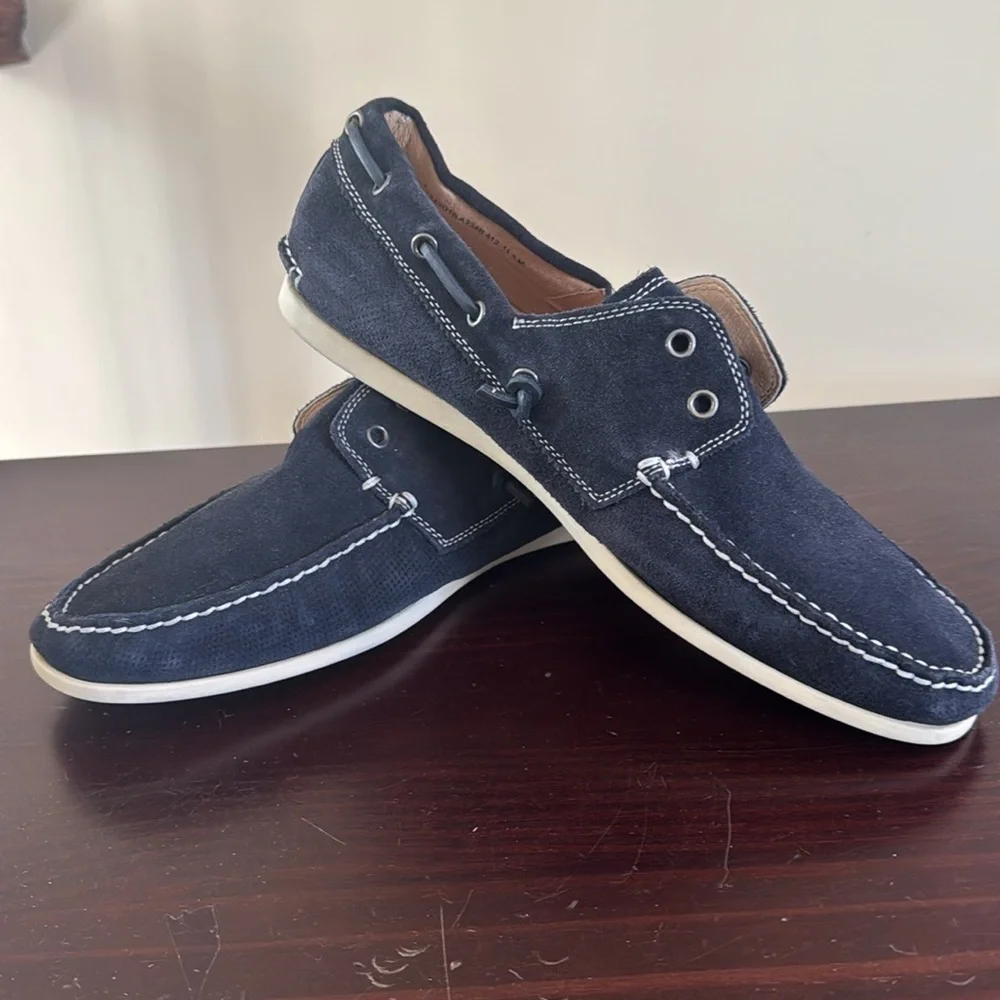 John varvatos blue slip on laceless boat shoes 11.5